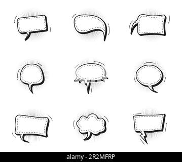 Set of empty pop art white comic speech bubbles different shapes with circle halftone shadows vector illustration Stock Vector