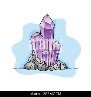 Crystals of amethyst in stones. Gemstone vector cartoon. Stock Vector