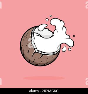 Coconut half with milk splashes. Vector clipart. Stock Vector