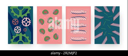 Set of contemporary art posters with different types of pasta Stock Vector