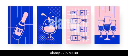 Set of contemporary art posters alcoholic drinks Stock Vector