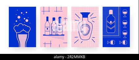 Collection of contemporary posters with beer and wine Stock Vector