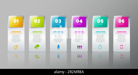 Infograph steps. Business diagram. Flowchart of process. 6 graph options. Six sequence numbers. Workflow chart templates. Strategy timeline. Plan info Stock Vector