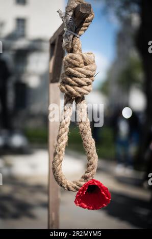 London, UK, May 20th, 2023. A protest in Trafalgar Square and in Whitehall to demonstrate against the ongoing violence and executions of the Iranian regime against their own people, and to support the Women Life Freedom Revolution in Iran. (Tennessee Jones - Alamy Live News) Stock Photo