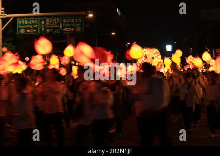 Buddhists light lotus lanterns and march in Seoul, South Korea, on May 20, 2023. The upcoming 27th is Buddha's birthday. The Yeondeung Parade, which could not be celebrated due to COVID-19, was held after three years. in Seoul, South Korea. Credit: Kitae Lee/ Alamy Live News Stock Photo