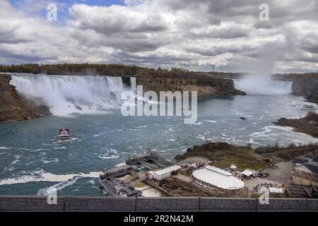 Niagara City Tours Tourist Boat On The Niagara River At The American Falls Seen From The Canadian Side Of Niagara Falls Ontario Canada Stock Photo