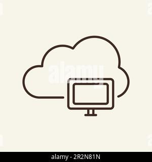 Cloud connects to computer line icon Stock Vector
