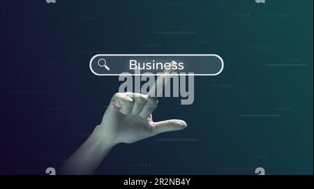 Hand touching blank search bar on internet, Business and technology Stock Photo