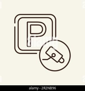 Parking with video control line icon Stock Vector