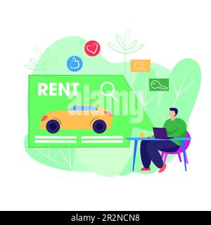 Car rental poster concept. Cartoon-style vector girl on red car. Auto ...