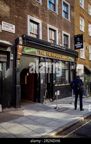 The Newman Arms Fitzrovia London - well known pub, dating back to 1730, located at 23 Rathbone St, Fitzrovia, London. 1984 Novel's Proles Pub. Stock Photo