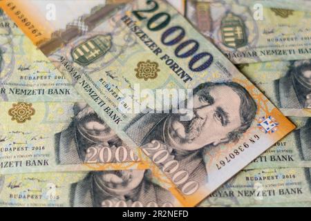 Hungarian HUF 20,000 banknotes on each other Stock Photo