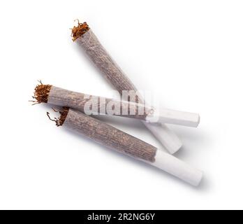 Hand rolled cigarettes on a white Stock Photo
