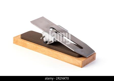 plane knife and whetstones on white background Stock Photo