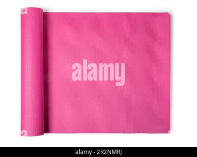 pink yoga mat Isolated on white background Stock Photo