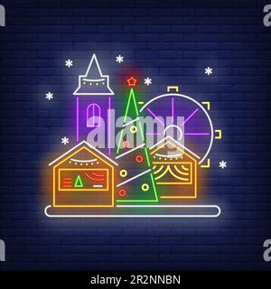 Christmas fun fair neon sign Stock Vector