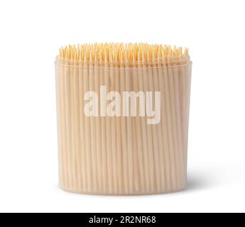 Wooden toothpicks In case isolated on white background Stock Photo