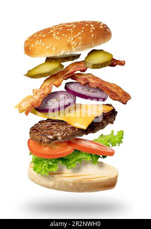 Flying burger isolated on a white background Stock Photo