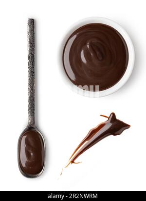 bowl and spoon with chocolate spread on white background isolated Stock Photo