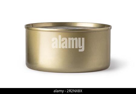 Tin canned food jar closed whole with stiffeners isolated on white ...