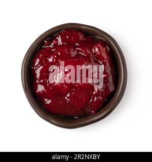 glass bowl of red berry jam isolated on white background Stock Photo