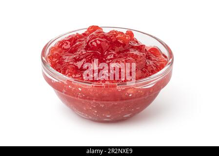 glass bowl of red berry jam isolated on white background Stock Photo