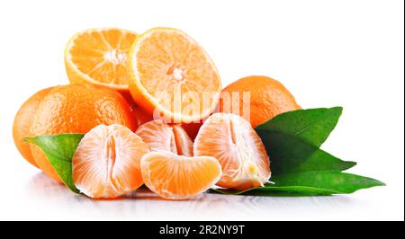 Composition with tangerines isolated on white background Stock Photo