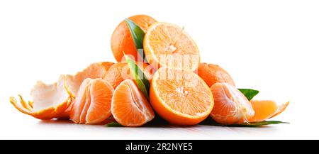 Composition with tangerines isolated on white background Stock Photo