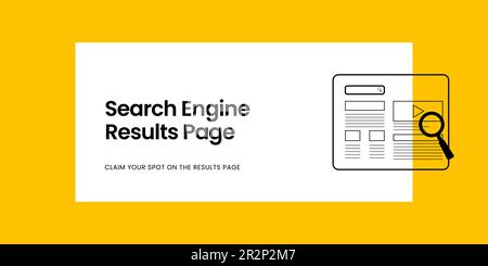 Search Engine Results Page Banner on White and Yellow Background. Stylish SERP Banner with Black Text and Icons for Business and Marketing Stock Vector