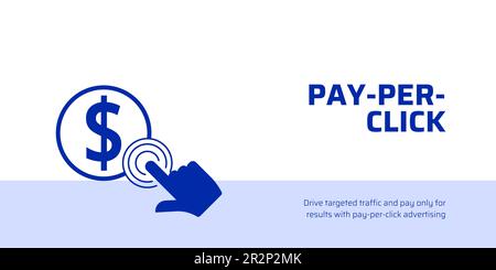 Pay-per-Click Banner on White Background. Stylish PPC Banner with Blue Text and Icon for Business and Marketing Stock Vector