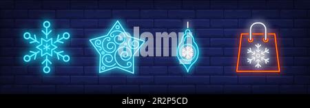 December holidays neon sign set Stock Vector