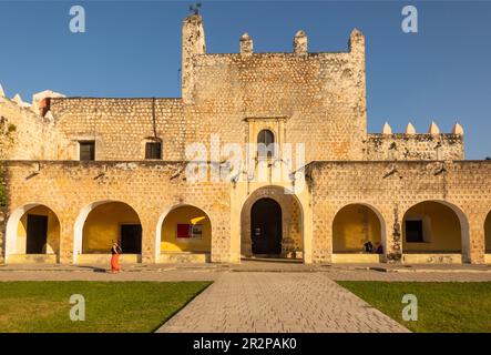 Convento de San Bernardino de Siena front entrance in the Sisal neighborhood of Valldolid Yucatan Mexico Stock Photo