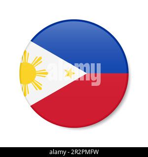 Philippines circle button icon. Philippine round badge flag with shadow. 3D realistic vector illustration isolated on white. Stock Vector