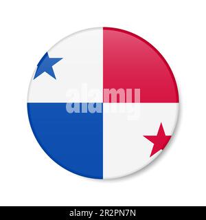 Panama circle button icon. Panamanian round badge flag with shadow. 3D realistic vector illustration isolated on white. Stock Vector