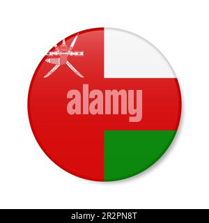 Oman circle button icon. Omani round badge flag with shadow. 3D realistic vector illustration isolated on white. Stock Vector