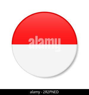 Indonesia circle button icon. Indonesian round badge flag with shadow. 3D realistic vector illustration isolated on white. Stock Vector