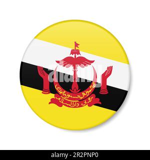 Brunei circle button icon. Bruneian round badge flag with shadow. 3D realistic vector illustration isolated on white. Stock Vector