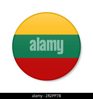 Lithuania circle button icon. Lithuanian round badge flag with shadow. 3D realistic vector illustration isolated on white. Stock Vector