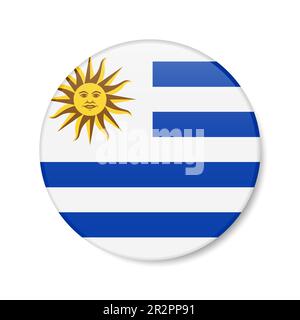 Uruguay circle button icon. Uruguayan round badge flag with shadow. 3D realistic vector illustration isolated on white. Stock Vector