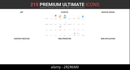Art creation and startup, entertainment color flat icons set vector illustration. Abstract symbols and tools of creative designer, services for work and hobby simple design for mobile and web apps Stock Vector