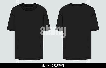 T shirt Technical Fashion flat sketch vector illustration template front and back views. Stock Vector