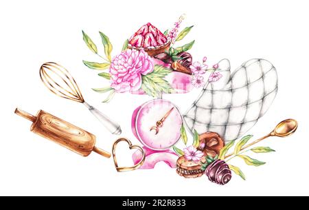 https://l450v.alamy.com/450v/2r2r833/watercolor-pink-kitchen-scale-with-desserts-flowers-baking-tools-watercolor-composition-isolated-for-design-logo-confectionery-baker-menu-packa-2r2r833.jpg