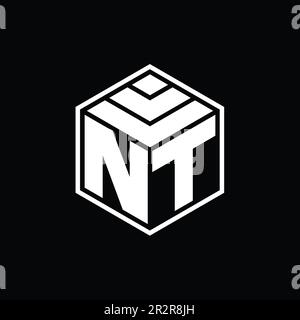 NT Logo monogram with hexagon geometric shape isolated outline design template Stock Photo