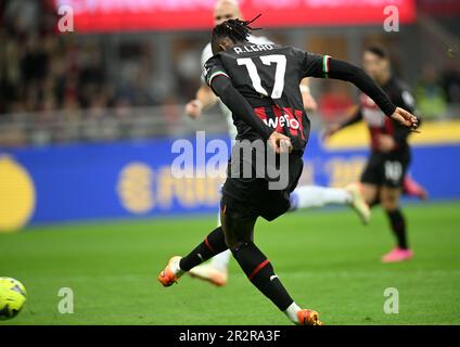 Milan, Italy. 20th May, 2023. AC Milan's Rafael Leao scores during the Italian Serie A football match between AC Milan and Sampdoria in Milan, Italy, on May 20, 2023. Credit: Daniele Mascolo/Xinhua/Alamy Live News Stock Photo