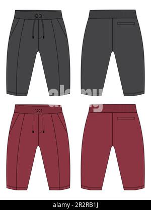 Fleece fabric Jogger Sweatpants overall technical fashion flat sketch vector illustration template front, back views. Apparel Clothing Design Mock up Stock Vector