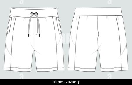 Men's cargo pant front and back view flat sketch vector illustration ...