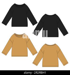 T Shirt technical drawing fashion flat sketch vector illustration template front and back views Stock Vector