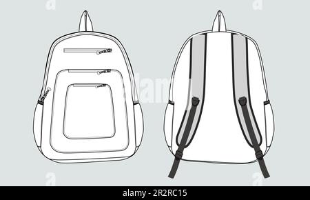 Backpack Technical drawing fashion flat sketch vector illustration template front and back views isolated on white background Stock Vector