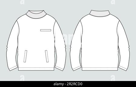 Long sleeve zipper with pocket tracksuits jacket sweatshirt technical fashion flat sketch vector illustration template front and back view. Stock Vector