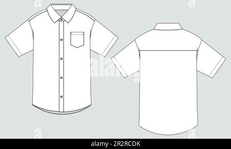 woven fabric shirt technical drawing fashion flat sketch vector illustration template front and back Stock Vector
